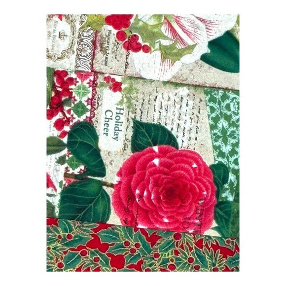 Holiday Floral Table Runner 45"x16" Christmas Themed Poinsettias & Holly Design - Picture 5 of 6